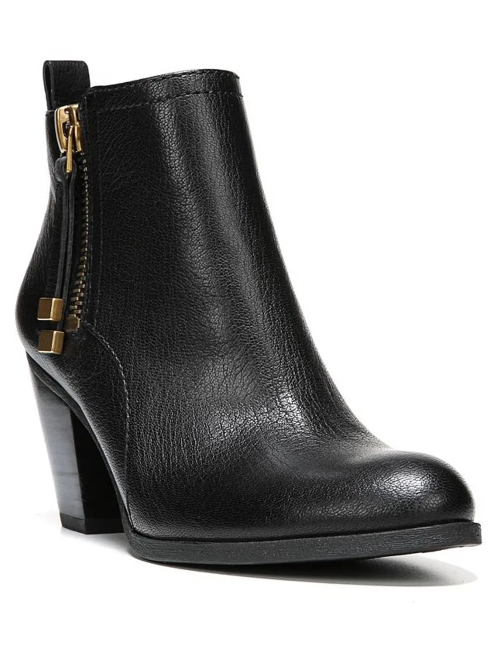 Franco Sarto Diana Black Leather Ankle Bootie side 9 gold hardware